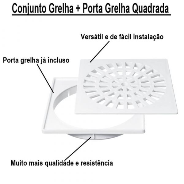 Conjunto Grelha + Porta Grelha Quadrado 100mm Herc