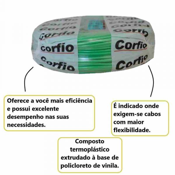 100 Metro Cabo Flexível 10m 750v Verde Corfio