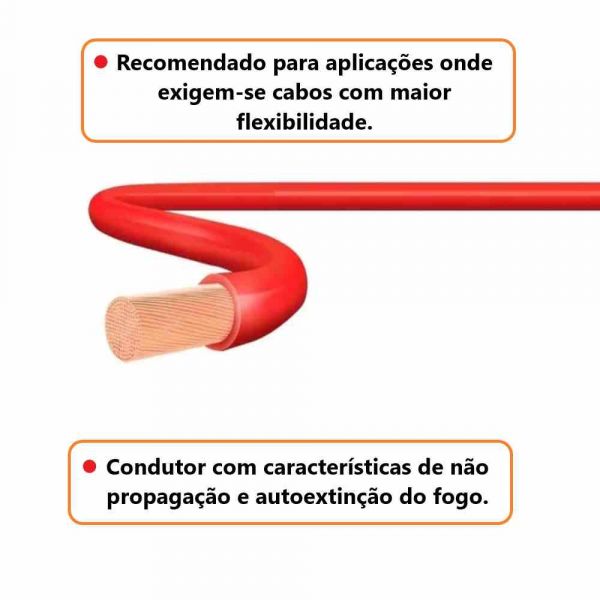 100 Metro Cabo Flexível 6mm 750V Vermelho Corfio