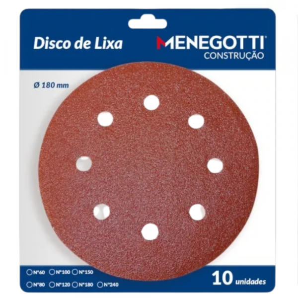 10 Unidades de Disco de Lixa 180mm Grão 60 MLP800H Menegotti