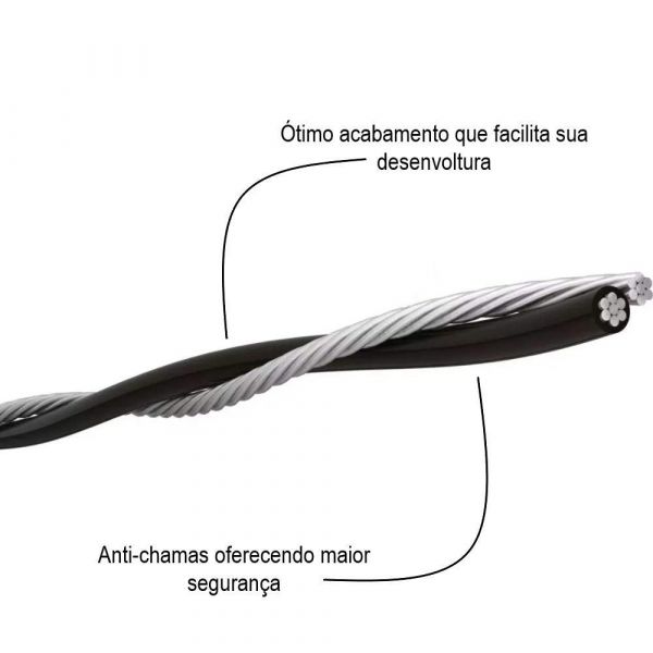 1 Metro Cabo Em Alumínio Multiplex 2x16mm Preto Corfio