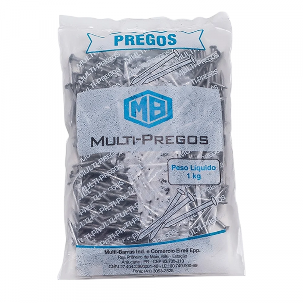 1Kg de Prego com Cabeça Tamanho 19x42mm Multi Barras