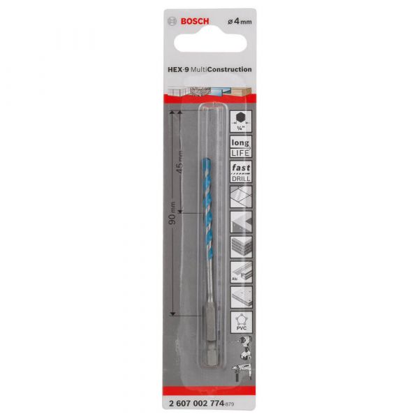 Broca Bosch HEX-9 Multimaterial Hexagonal Ø4 mm