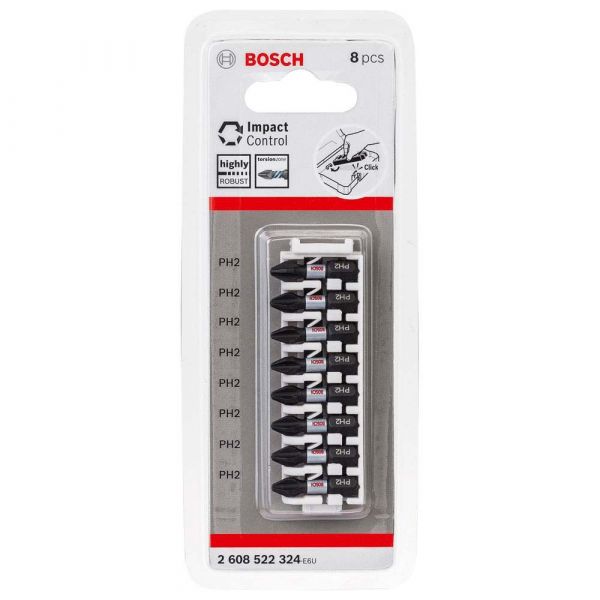 Ponta para parafusar Bosch Phillips PH2 25mm Impact Control com 8 peças