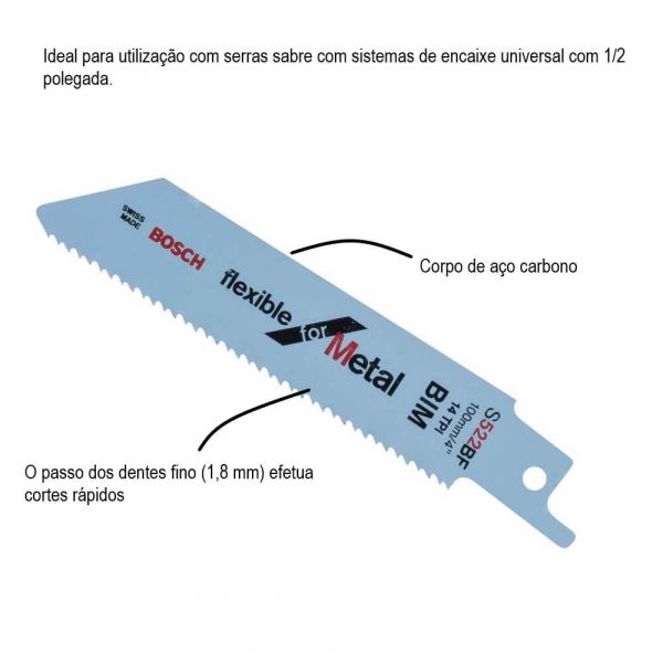 Lâmina serra sabre Bosch S522BF Flexible for Metal 1 peça