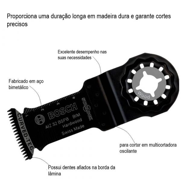 Lâmina de serra de imersão Bosch para multicortadora BIM AIZ 32 BSPB Hard Wood 50 x 32 mm blister