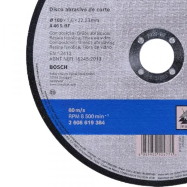 Disco de Corte Bosch Standard for Metal 180x1,6mm Reto Bosch