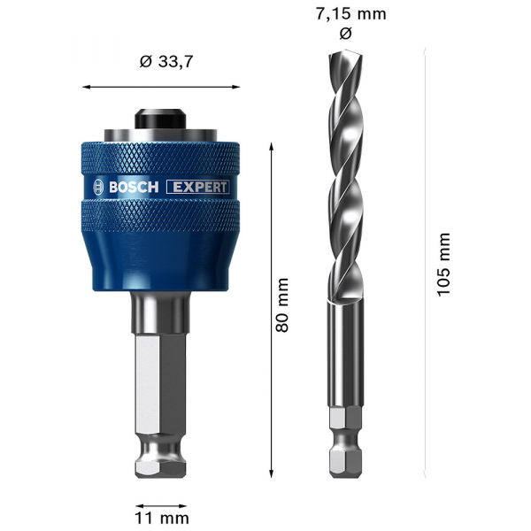 Adaptador Serra Copo 8.7mm com Broca 7.15x105mm 2608900527 Bosch