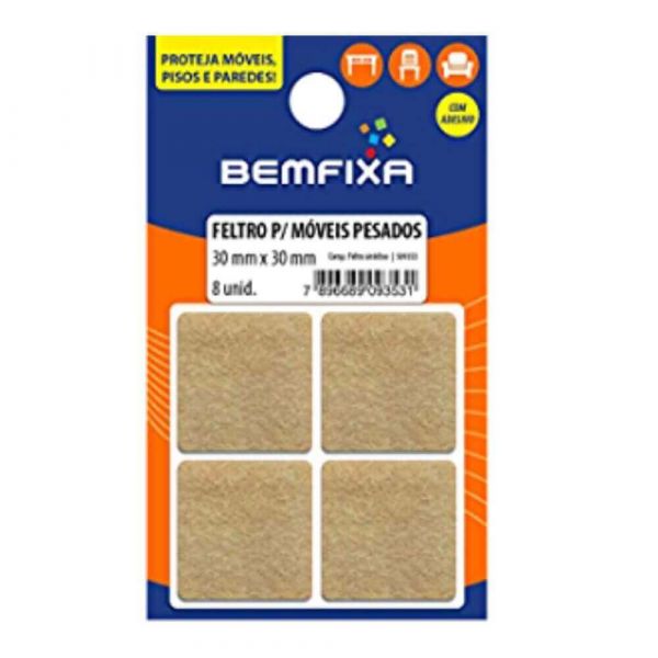 Protetor Adesivo Em Feltro Quadrado 30x30mm Bemfixa