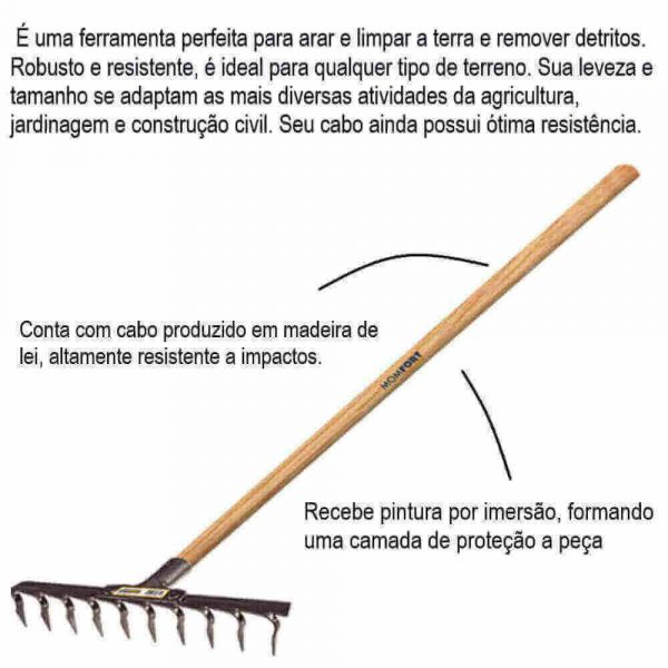 Ancinho 14 Dentes com Cabo Momfort