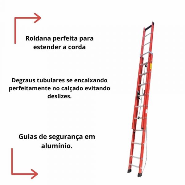 Escada Extensível Fibra de Vidro 38 Degraus FE838 Alulev