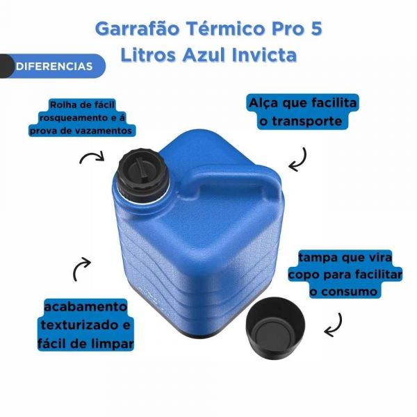 Garrafão Térmico Pro 5 Litros Azul Invicta