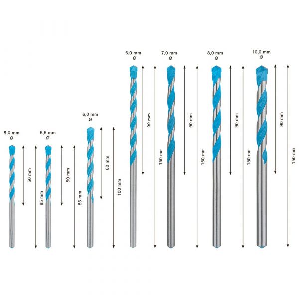 Broca EXPERT CYL-9 Multiconstruction Ø 5, 5,5, 6, 7, 8, 10 mm 7 peças Bosch