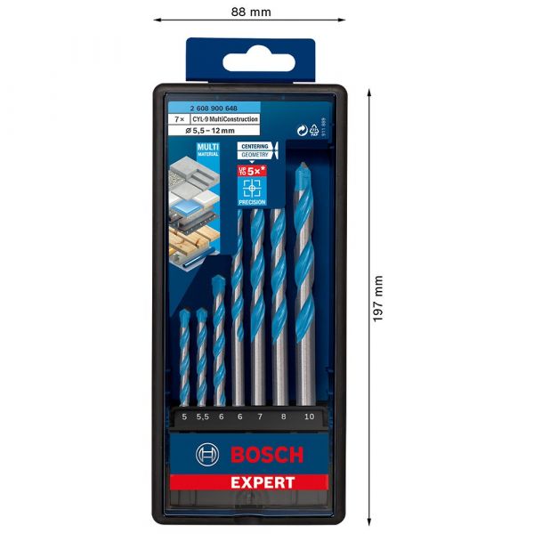 Broca EXPERT CYL-9 Multiconstruction Ø 5, 5,5, 6, 7, 8, 10 mm 7 peças Bosch