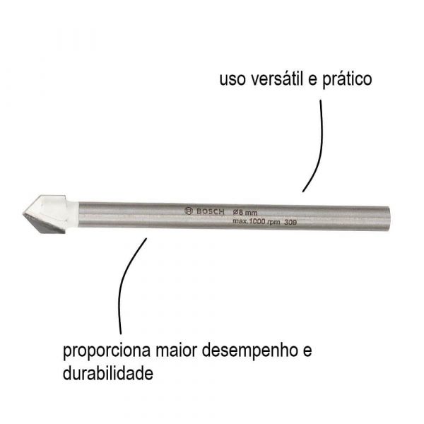 Broca para Cerâmica Encaixe Cilíndrico Ø8 x 80 mm / CYL-9 Ceramic Bosch
