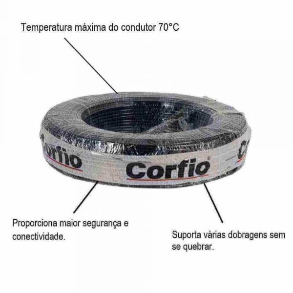 1 Metro Fio Flexível 10,000mm Preto 750V Corfio