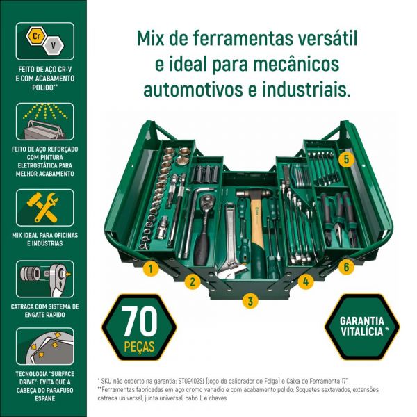 Caixa com Jogo de Ferramentas 70 Peças ST95104A70-6 Sata
