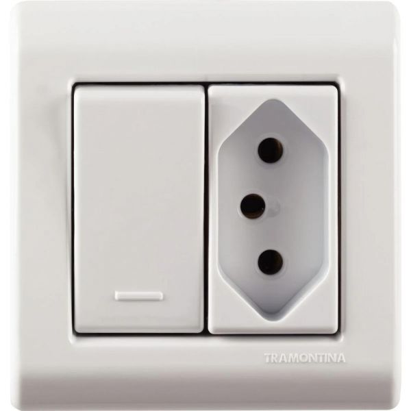 Caixa de Sobrepor com 1 Interruptor Simples 10 A 250 V e 1 Tomada 2P+T 10 A 250 V LizFlex Branca Tramontina