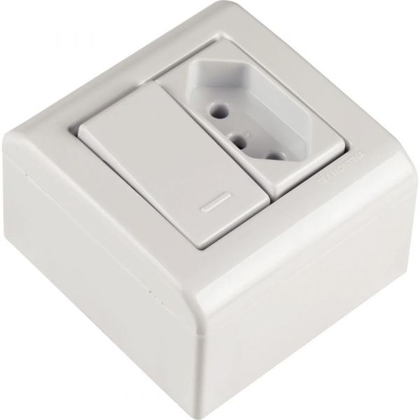 Caixa de Sobrepor com 1 Interruptor Simples 10 A 250 V e 1 Tomada 2P+T 20 A 250 V LizFlex Branca Tramontina