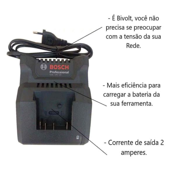 Carregador Rápido para Baterias GAL 18V-20 18V Bivolt Bosch