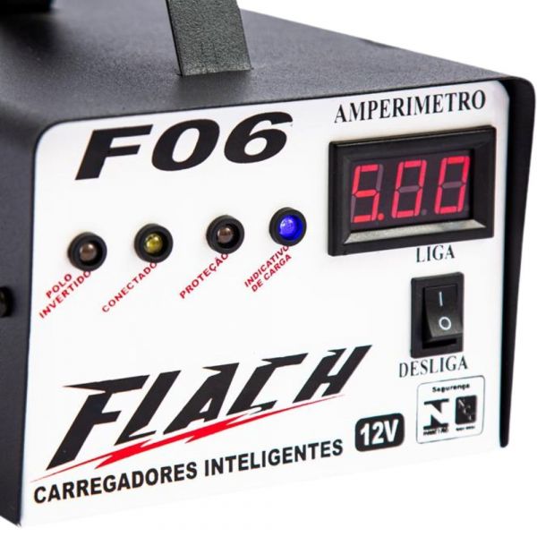 Carregador Inteligente e Auxiliador para Bateria F06 6A 12V Flach