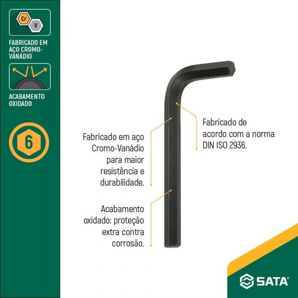 Chave Hexagonal Tipo L Allen Curta ST84316L 10mm Sata