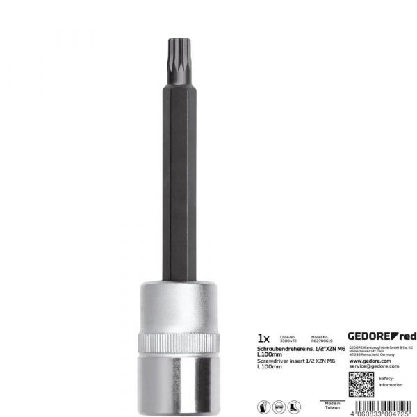 Chave Soquete Multidentado Longa M6 Torx com Encaixe de 1/2Pol. Gedore Red