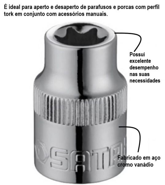 Chave Soquete Torx 3/8” E10 Sata