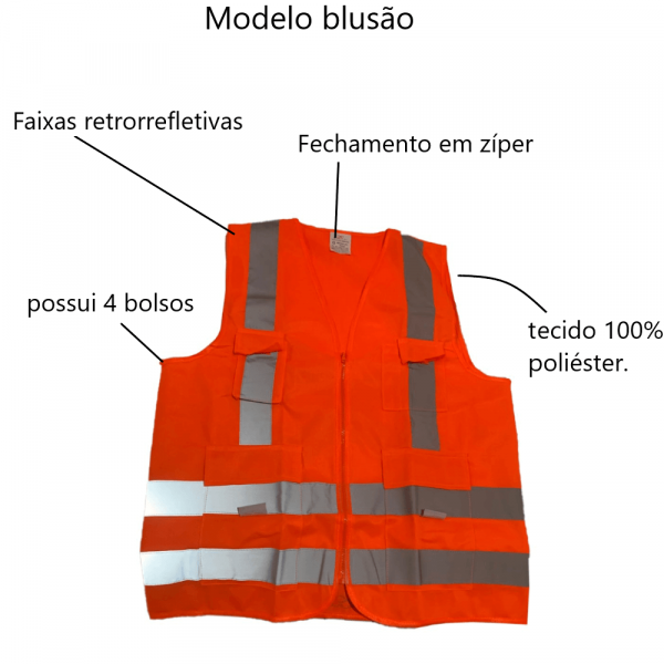 Colete Refletivo Tamanho M 4 Bolsos Laranja Steelflex