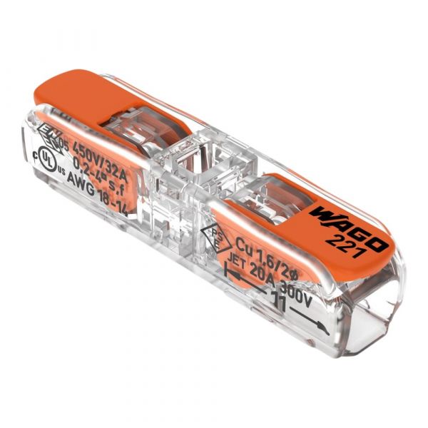 Conector de Emenda 2 Conductores 221-2411 de até 4mm² Wago
