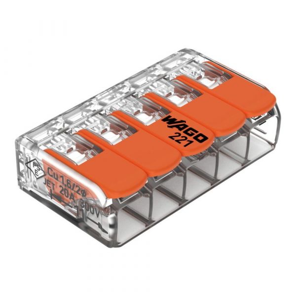 Conector de Emenda 5 Polos 221-415 de até 4mm² Wago