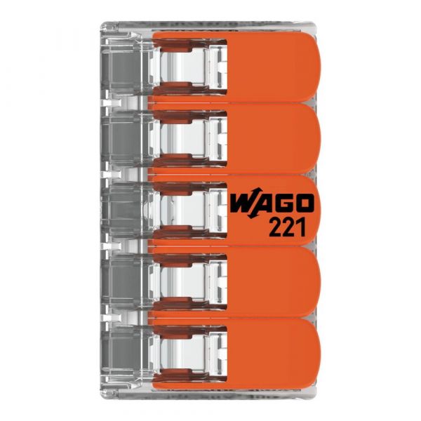 Conector de Emenda 5 Polos 221-415 de até 4mm² Wago