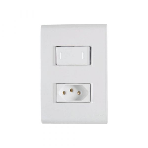 Conjunto 4x2 com 1 Interruptor Paralelo 10A 250V e 1 Tomada 2P+T 10A 250V Liz Branco Tramontina 