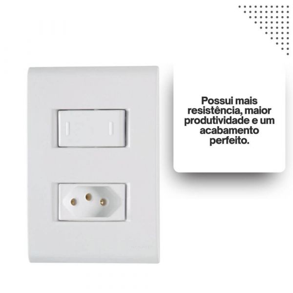 Conjunto 4x2 com 1 Interruptor Paralelo 10A 250V e 1 Tomada 2P+T 10A 250V Liz Branco Tramontina 