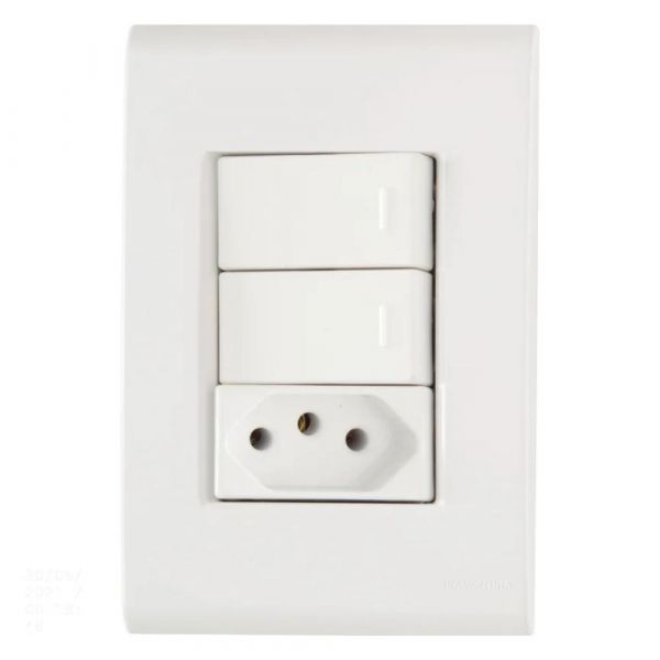Conjunto 4x2 com 2 Interruptores Simples 10A 250V e 1 Tomada 2P+T 20A 250V Liz Branco Tramontina