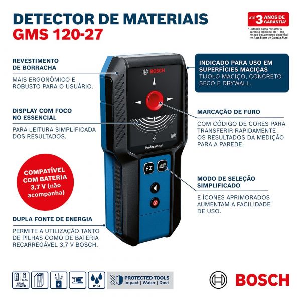 Detector de Materiais GMS 120-27 120mm Bosch