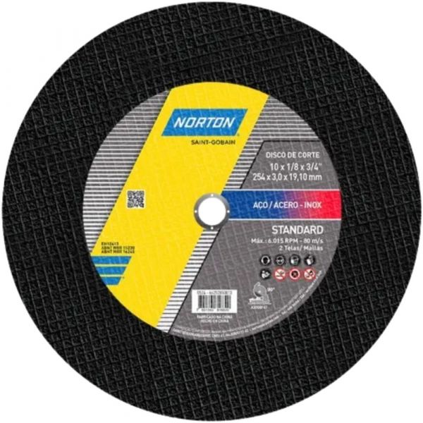 Disco de Corte AR 302 10 Pol. x 1/8 x 3/4 Pol. Standard Norton