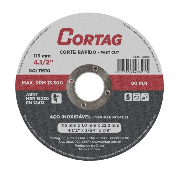 Disco de Corte Fino 4.1/2 Pol. x 3/64 Pol. x 7/8 Pol Cortag