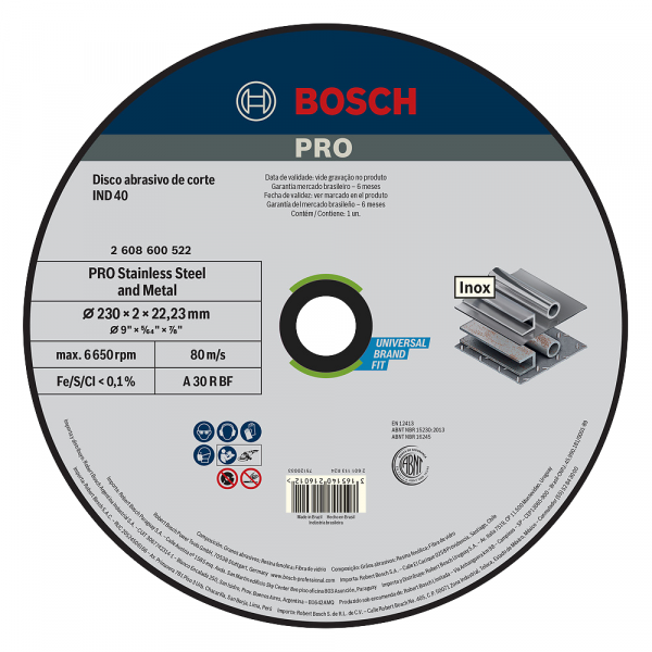 Disco de Corte Inox 9 x 5/64 x 7/8 Pol. PRO Stainless Bosch