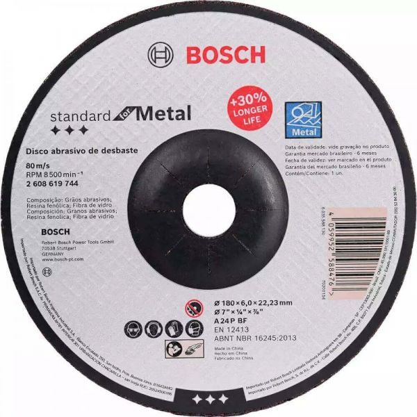 Disco De Desbaste Bosch Standard For Metal 180 x 6,0mm Centro Deprimido