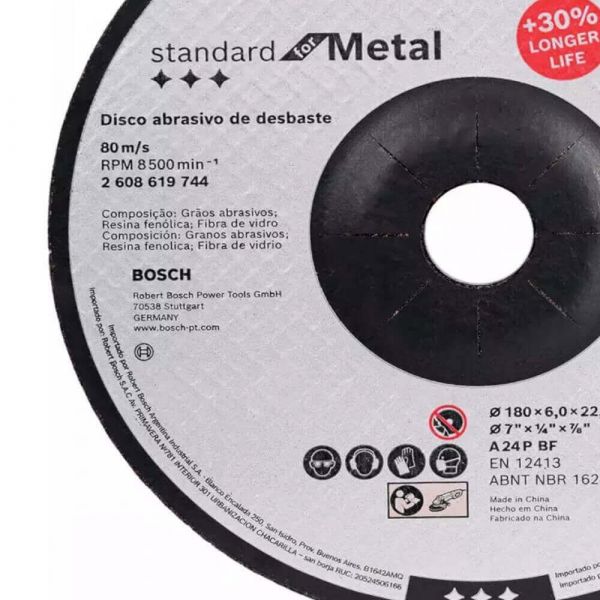 Disco De Desbaste Bosch Standard For Metal 180 x 6,0mm Centro Deprimido