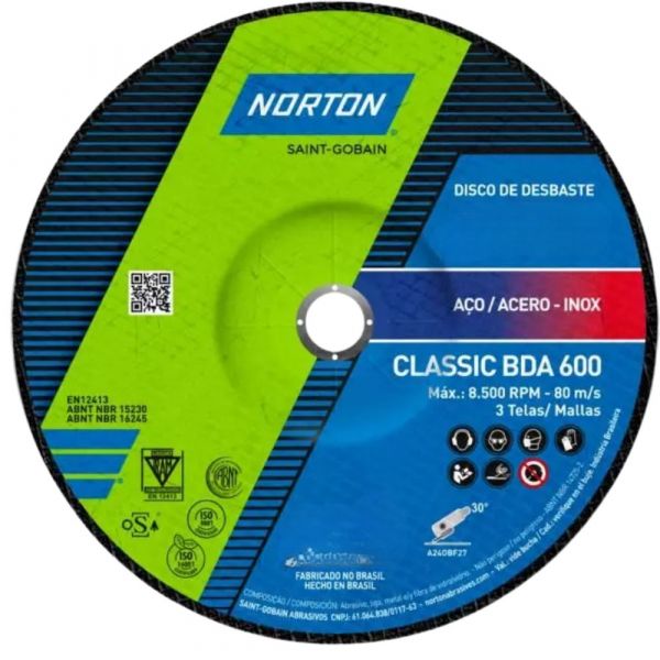 Disco de Desbaste Clássic 9 x 1/4 x 7/8 Pol. BDA600 Norton