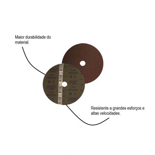Disco De Fibra Metalite F247 Grão 120 180x22mm Marrom Norton