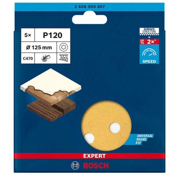 Disco de Lixa Bosch EXPERT C470 125mm G120, 5 Peças