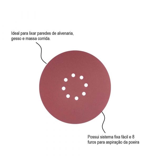 Disco De lixa Com Costado Em Pluma 225mm Para Lixadeira Lpv 600 E Lpv 1000 Com 10 Unidades Vonder