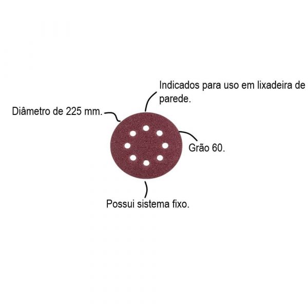 Disco Lixa Parede 225mm P.150 Mlp710 Com 10 Unidades Menegotti