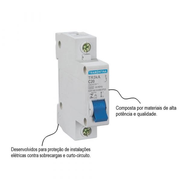 Disjuntor Monofásico Din Tr3ka Unipolar 20A Curva C Tramontina