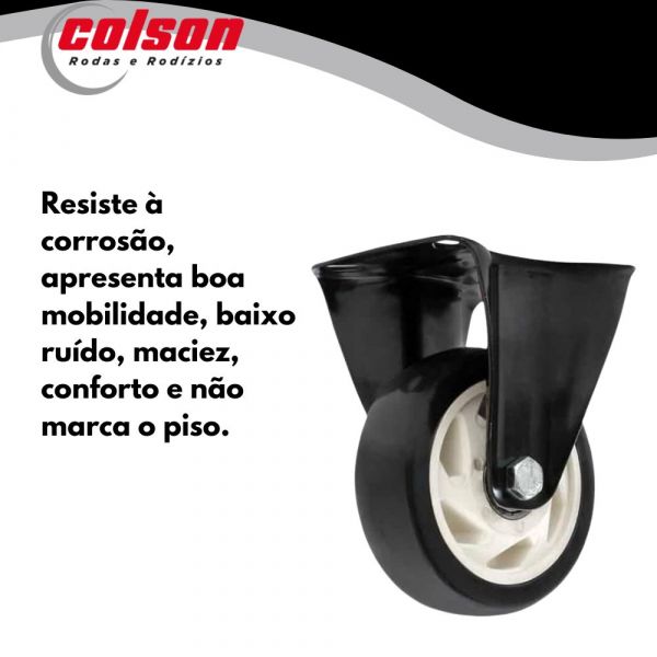 Rodízio Fixo 412 Preto Placa Roda Polipropileno 70kg Colson
