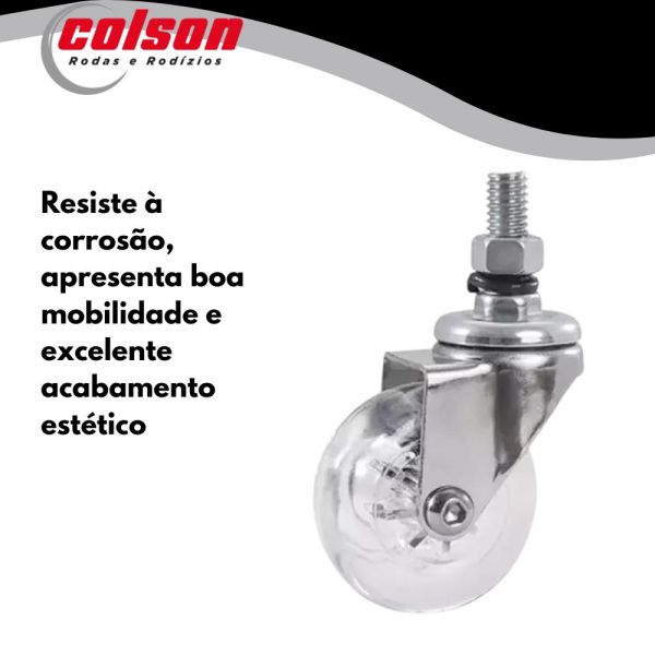 Rodízio Giratório 210 Espiga Roda Poliuretano Transparente 40kg Colson