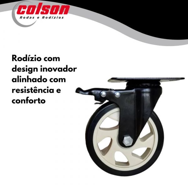 Rodízio Giratório 412 Preto com Freio Roda Polipropileno Preto 90kg Colson